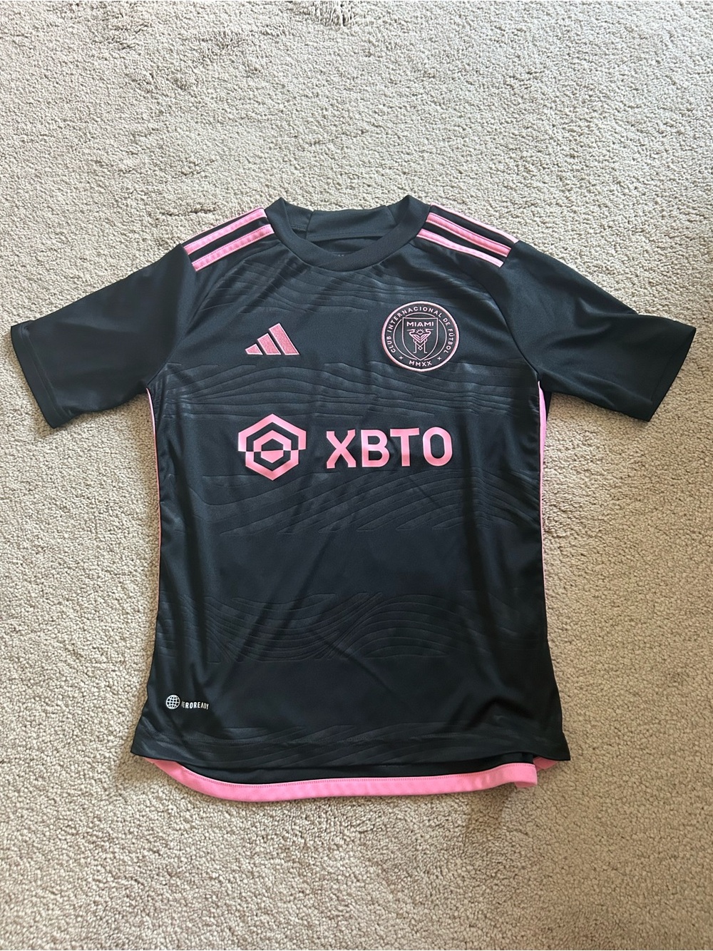 adidas Black and Pink Inter Miami Kids Soccer Jersey